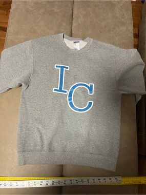 Jerzees Classic Grey Crewneck Sweatshirt with Blue IC Lettering size medium uni